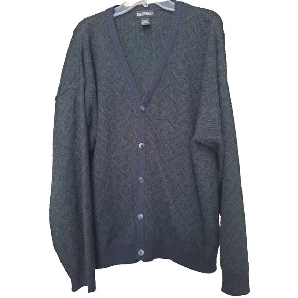 Jantzen Men's Green & Blue Pointelle Long Sleeve Button-Up Cardigan Vintage XL - Picture 1 of 6
